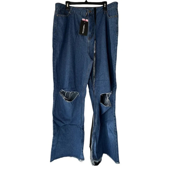 PrettyLittleThing Denim - Pretty Little Thing Jeans Womens Plus Blue Distressed Knee Rip Raw Hem 20UK